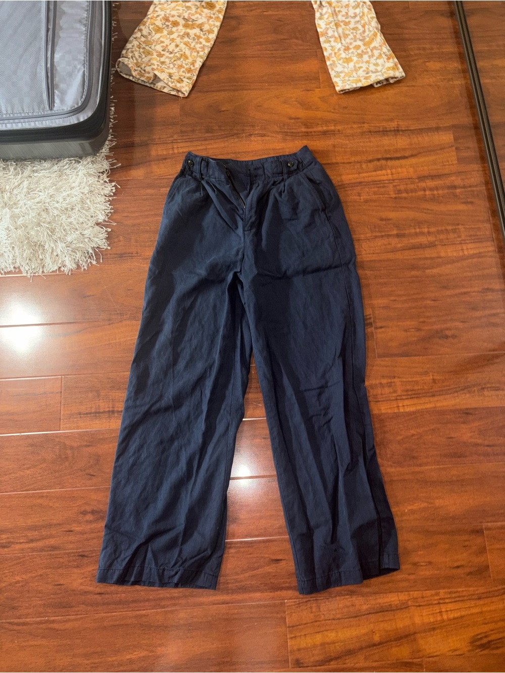 Madewell Navy Wide-Leg Linen-Blend Pants